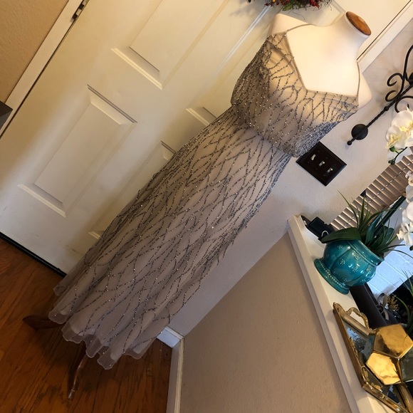 Adrianna Papell Taupe Beaded Formal Gown - Picture 4 of 8